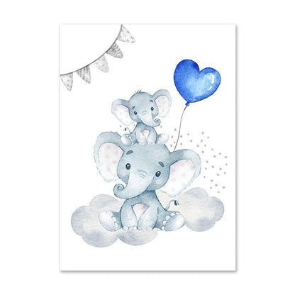 Blue Moon Elephant Balloon Canvas Art - Custom Name Wall Posters - Just Kidding Store