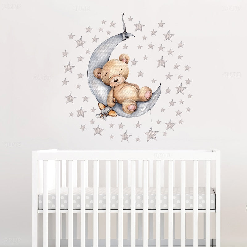 Sleepy Teddy Bear Wall Decal - Nursery Stickers  - Just Kidding Store