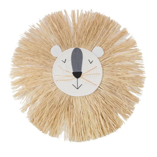 Hand Woven Lion Head -  Hanging Animal Ornament - Just Kidding Store