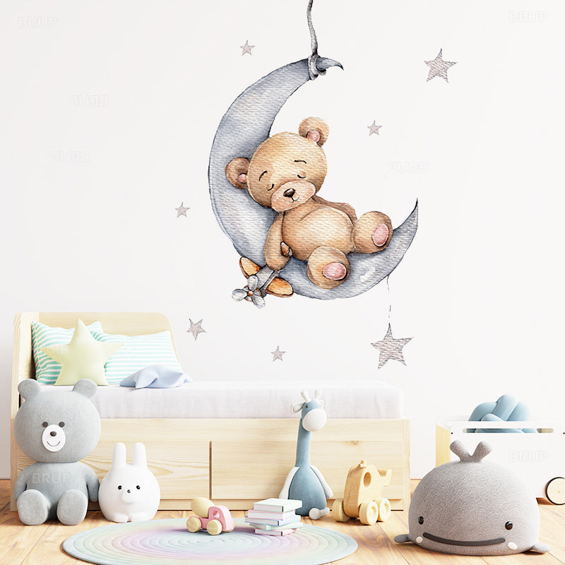 Sleepy Teddy Bear Wall Decal - Nursery Stickers  - Just Kidding Store