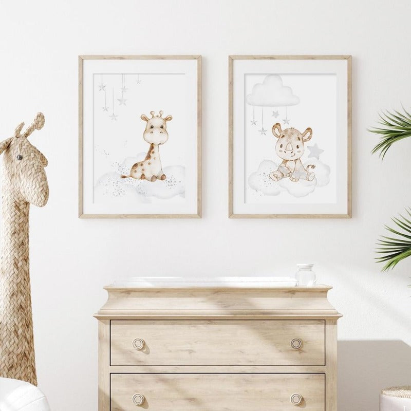 Watercolor Safari Animals Canvas Nursery Wall Art - Just Kidding Store