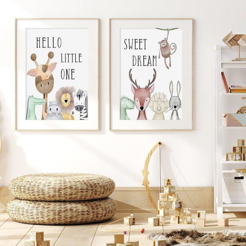 Zoo Animals Canvas Wall Print Nursery Posters - Just Kidding Store