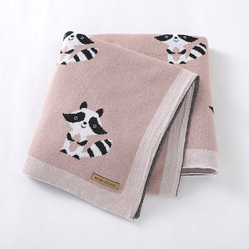 Little Raccoon Baby Childrens Cotton Knitted Blanket - Just Kidding Store