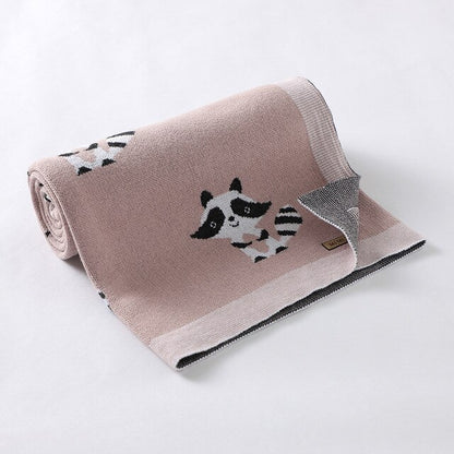 Little Raccoon Baby Childrens Cotton Knitted Blanket - Just Kidding Store