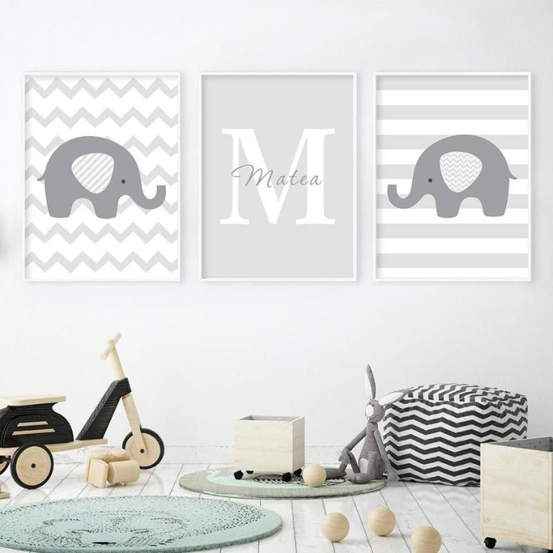 Custom Name Initial Letter Canvas Wall Art Nursery Poster - Just Kidding Store