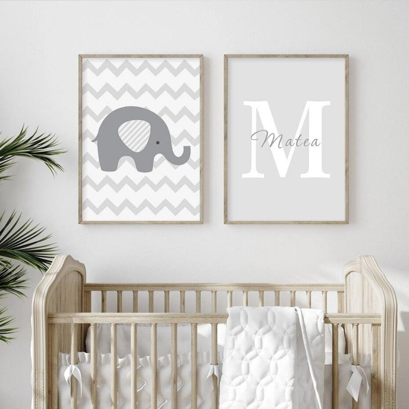 Custom Name Initial Letter Canvas Wall Art Nursery Poster - Just Kidding Store