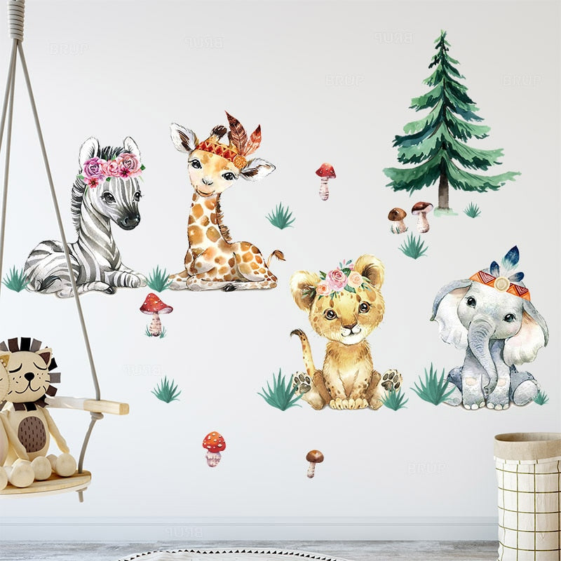 Watercolor Safari Animals Wall Decals - Just Kidding Store