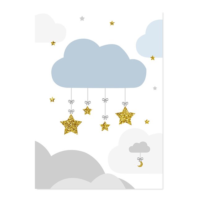 Blue Hot Air Balloon Clouds Stars - Custom Name Canvas Art - Just Kidding Store