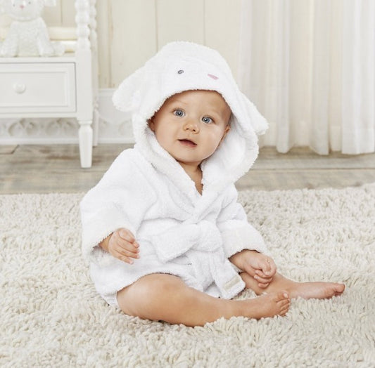 Hooded Kids Bathrobe Baby Terry - White Sheep - Just Kidding Store