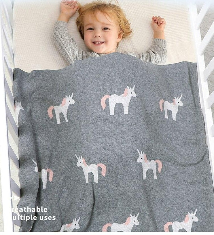 White Unicorn Baby Children Cotton Knitted Blanket - Just Kidding Store