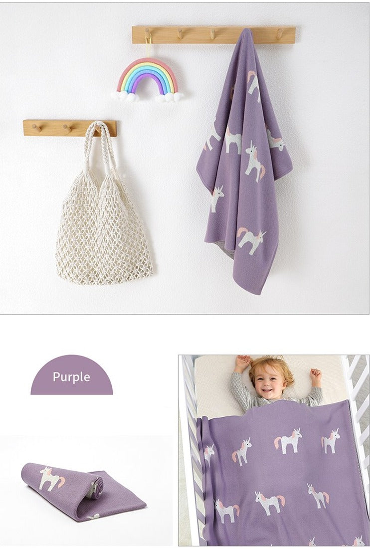 White Unicorn Baby Children Cotton Knitted Blanket - Just Kidding Store