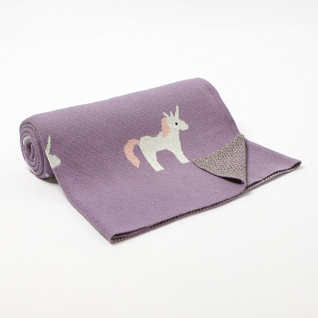 White Unicorn Baby Children Cotton Knitted Blanket - Just Kidding Store