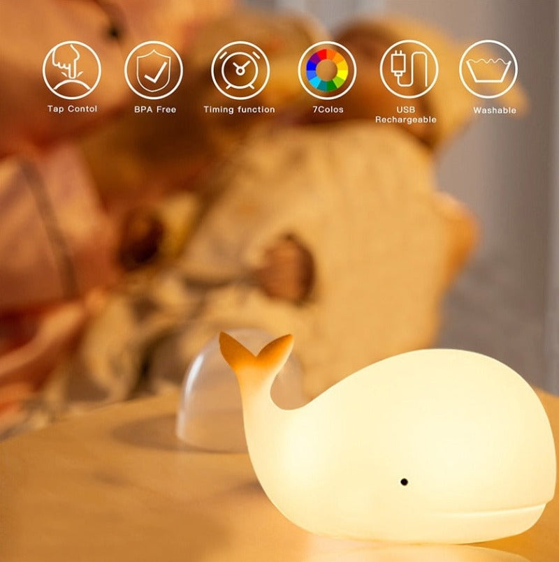 Big Whale LED Night Light - Tap Control Color Changing Lamp - Just Kidding Store