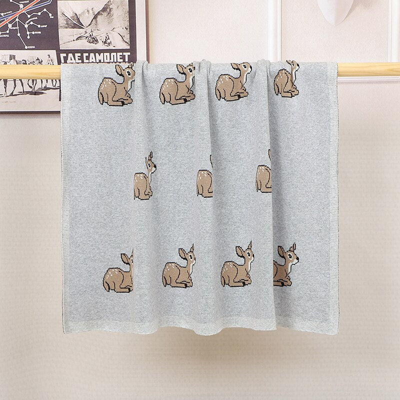 Baby Deer Cotton Knitted Blanket Nursery Bedding - Just Kidding Store