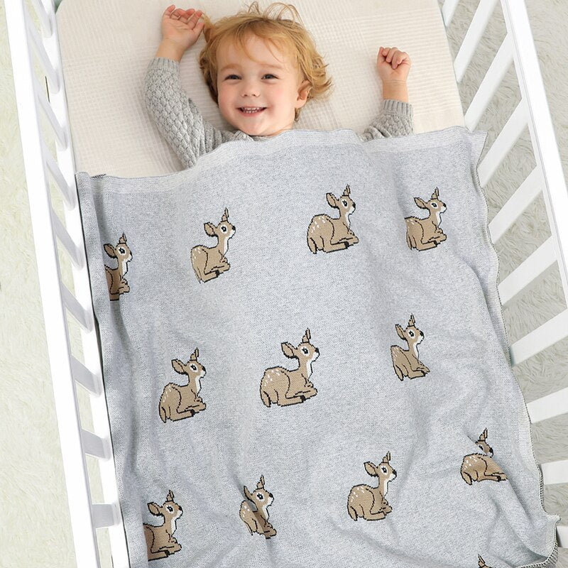 Baby Deer Cotton Knitted Blanket Nursery Bedding - Just Kidding Store