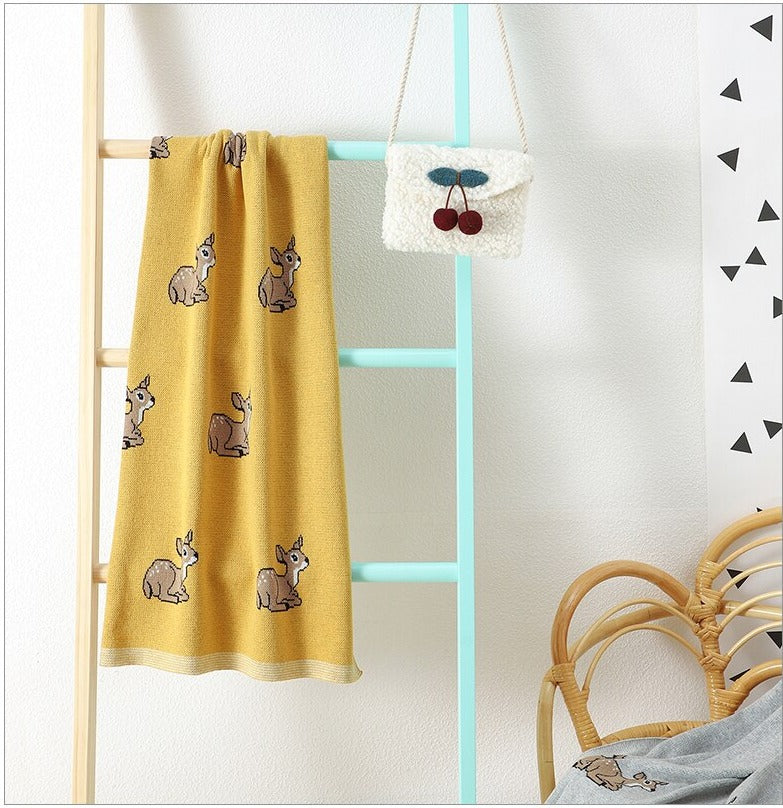 Baby Deer Cotton Knitted Blanket Nursery Bedding - Just Kidding Store