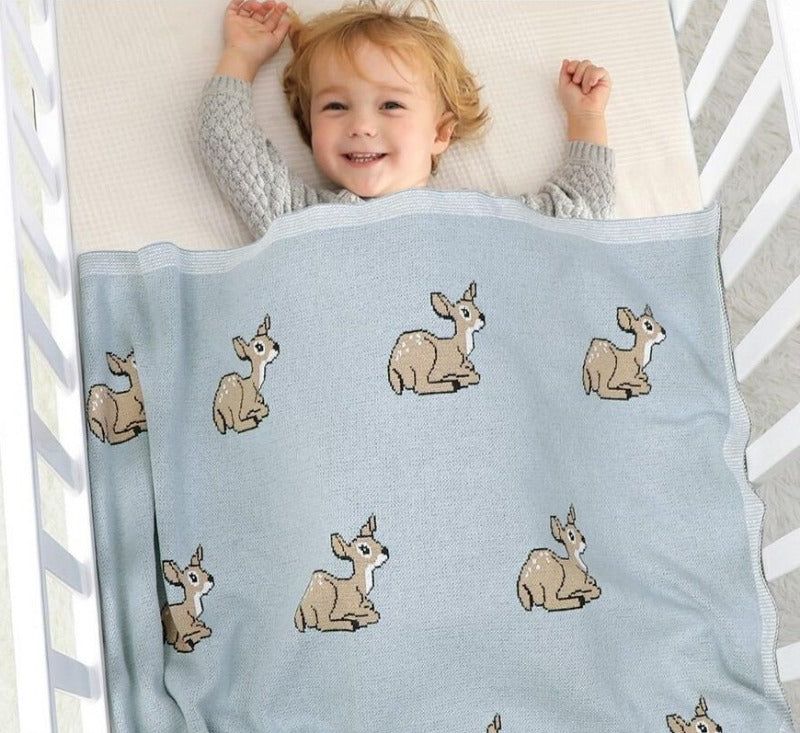 Baby Deer Cotton Knitted Blanket Nursery Bedding - Just Kidding Store