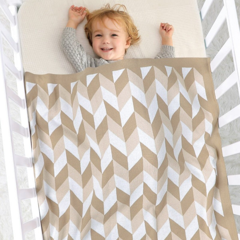 Chevrons Baby Childrens Cotton Knitted Blanket - Just Kidding Store