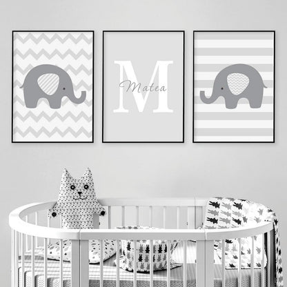 Custom Name Initial Letter Canvas Wall Art Nursery Poster - Just Kidding Store