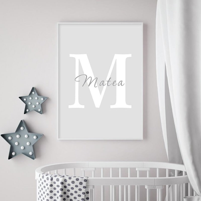 Custom Name Initial Letter Canvas Wall Art Nursery Poster - Just Kidding Store