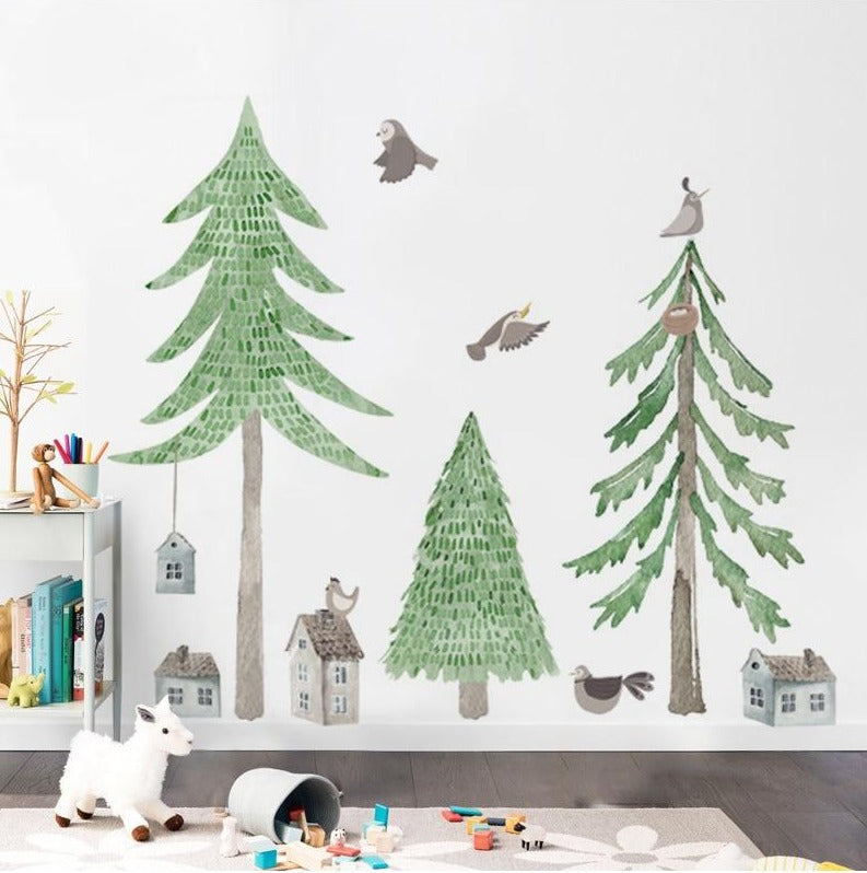 Nordic Nursery Forest Wall Decal Pine Tree Stickers - Just Kidding Store