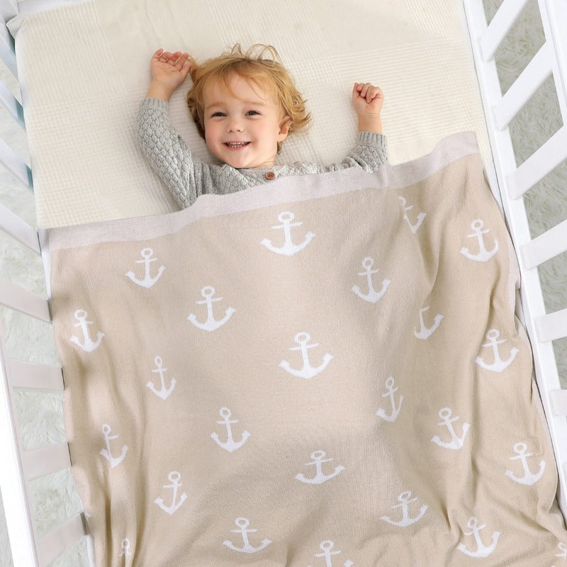 Sea Anchor BAby Children Cotton Knitted Blanket - Just Kidding Store