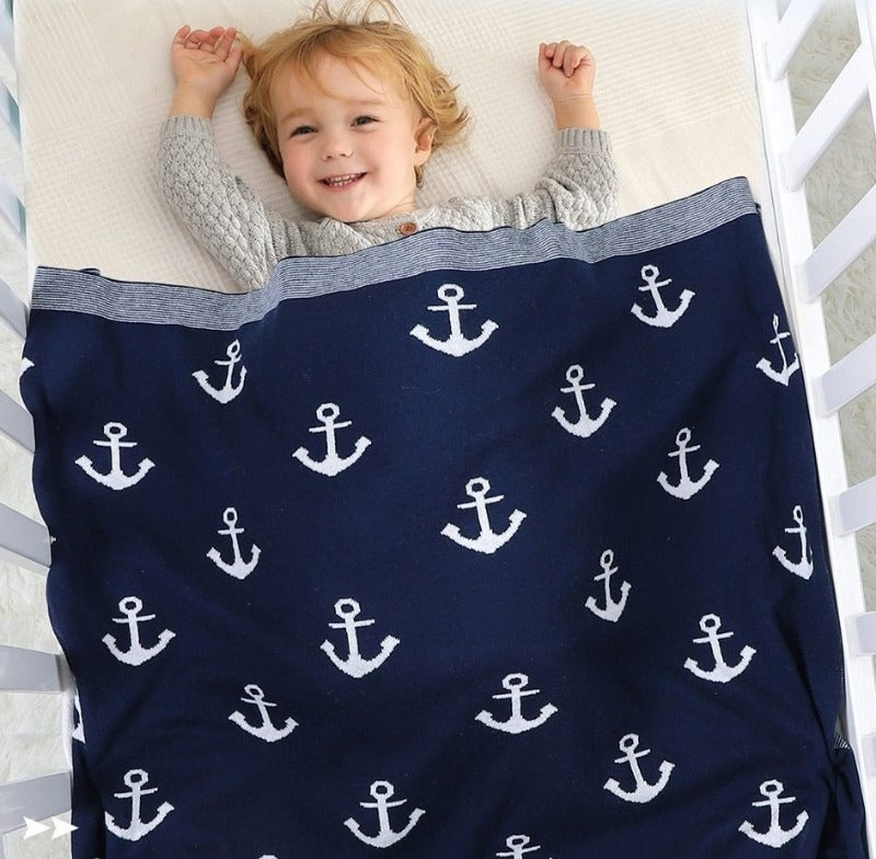 Sea Anchor BAby Children Cotton Knitted Blanket - Just Kidding Store