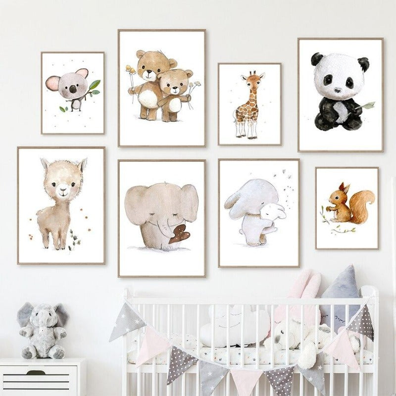 Nursery Animal Prints -  Alpaca Penguin Giraffe Elephant Rabbit Bear Squirrel Koala - Just Kidding Store