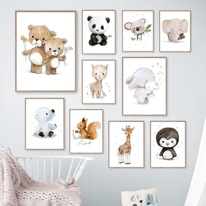 Nursery Animal Prints -  Alpaca Penguin Giraffe Elephant Rabbit Bear Squirrel Koala - Just Kidding Store