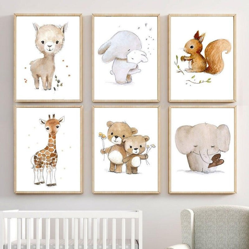 Nursery Animal Prints -  Alpaca Penguin Giraffe Elephant Rabbit Bear Squirrel Koala - Just Kidding Store