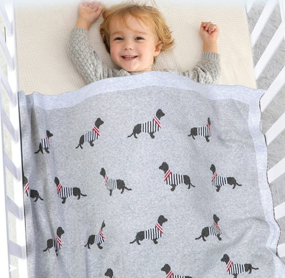 Black Dog Baby Children Cotton Knitted Blanket - Just Kidding Store