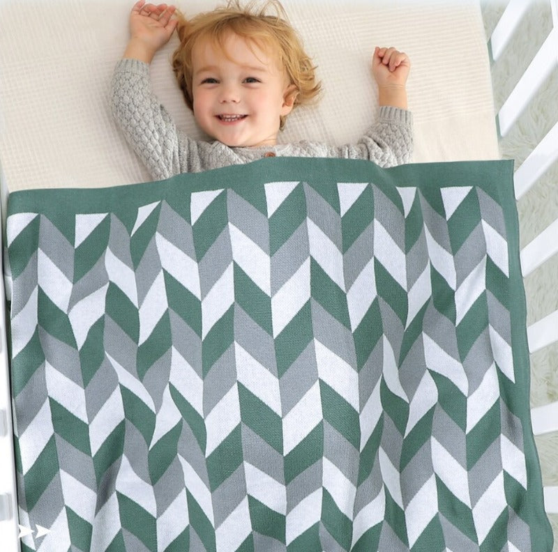 Chevrons Baby Childrens Cotton Knitted Blanket - Just Kidding Store