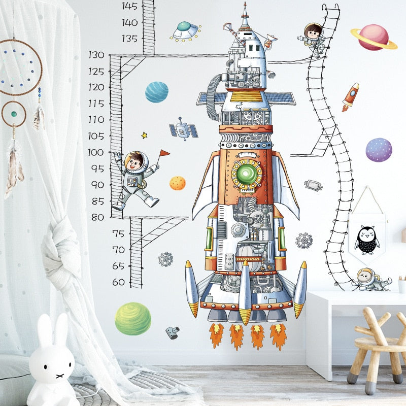 Space Rocket Height Measure Wall Decal Growth Chart Sticker - Just Kidding Store