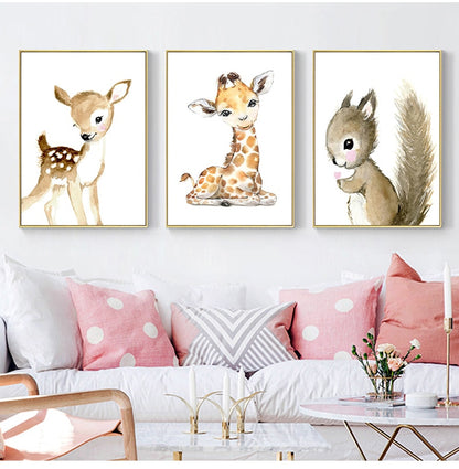 Watercolor Safari Animals Canvas Prints Nursery Posters -Just  Kidding Store