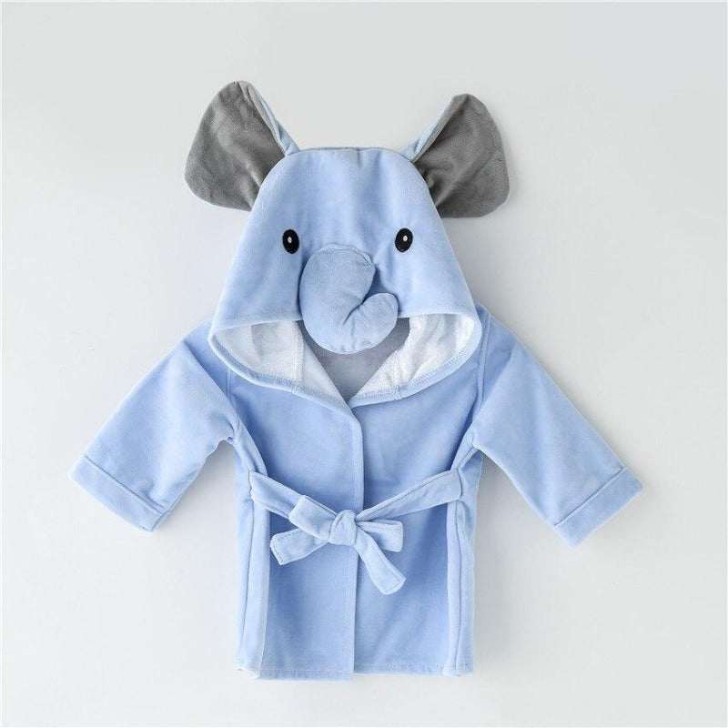 Baby Bamboo Fiber Hooded Bathrobe Blue Elephant - Just Kidding Store
