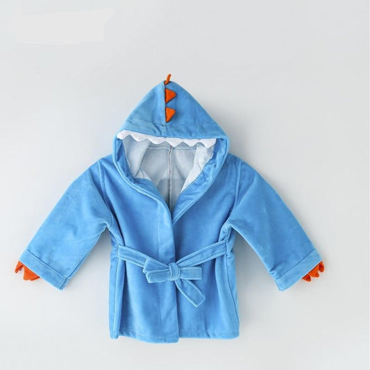 Baby Bamboo Fiber Hooded Bathrobe - Blue Dinosaur - Just Kidding Store