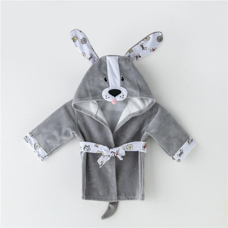 Baby Bamboo Fiber Hooded Bathrobe Gray Puppy - Just Kidding Store