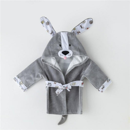 Baby Bamboo Fiber Hooded Bathrobe Gray Puppy - Just Kidding Store