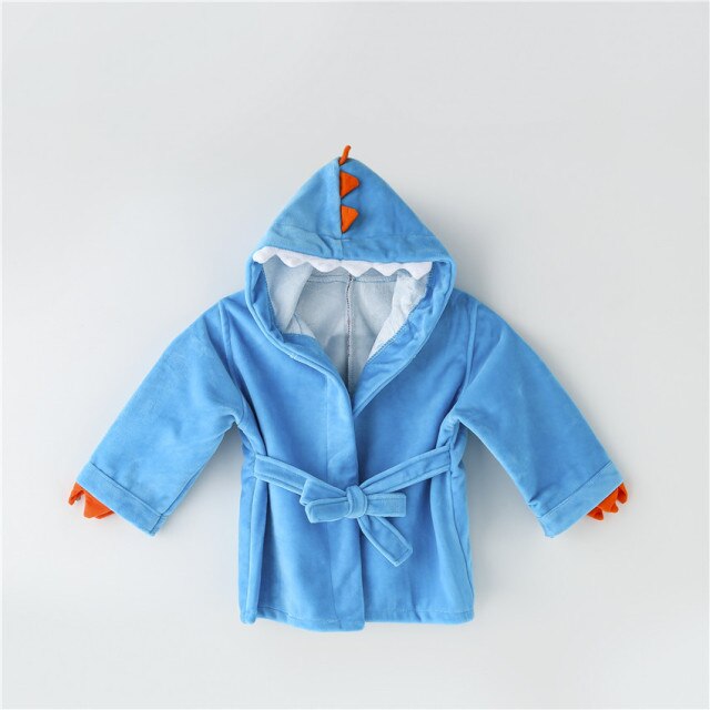 Baby Bamboo Fiber Hooded Bathrobe - Blue Dinosaur - Just Kidding Store