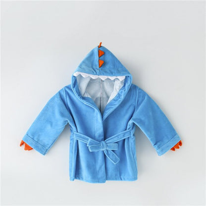 Baby Bamboo Fiber Hooded Bathrobe - Blue Dinosaur - Just Kidding Store