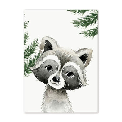 Forest Animals Canvas Prints Fox Raccoon Owl Wolf - Just Kidding Store