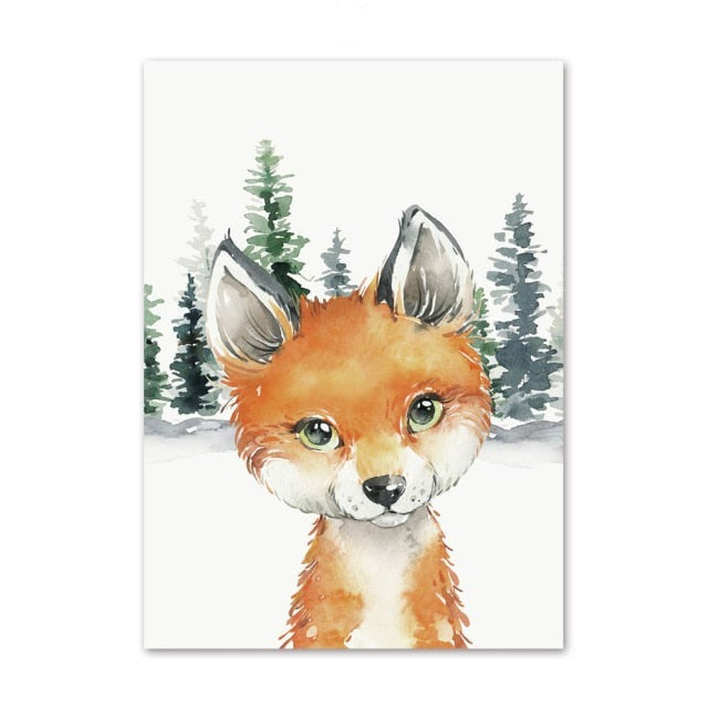 Forest Animals Canvas Prints Fox Raccoon Owl Wolf - Just Kidding Store