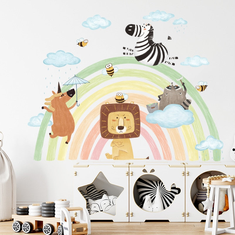Animals Rainbow Wall Decal - Nursery Stickers - Just Kidding Store