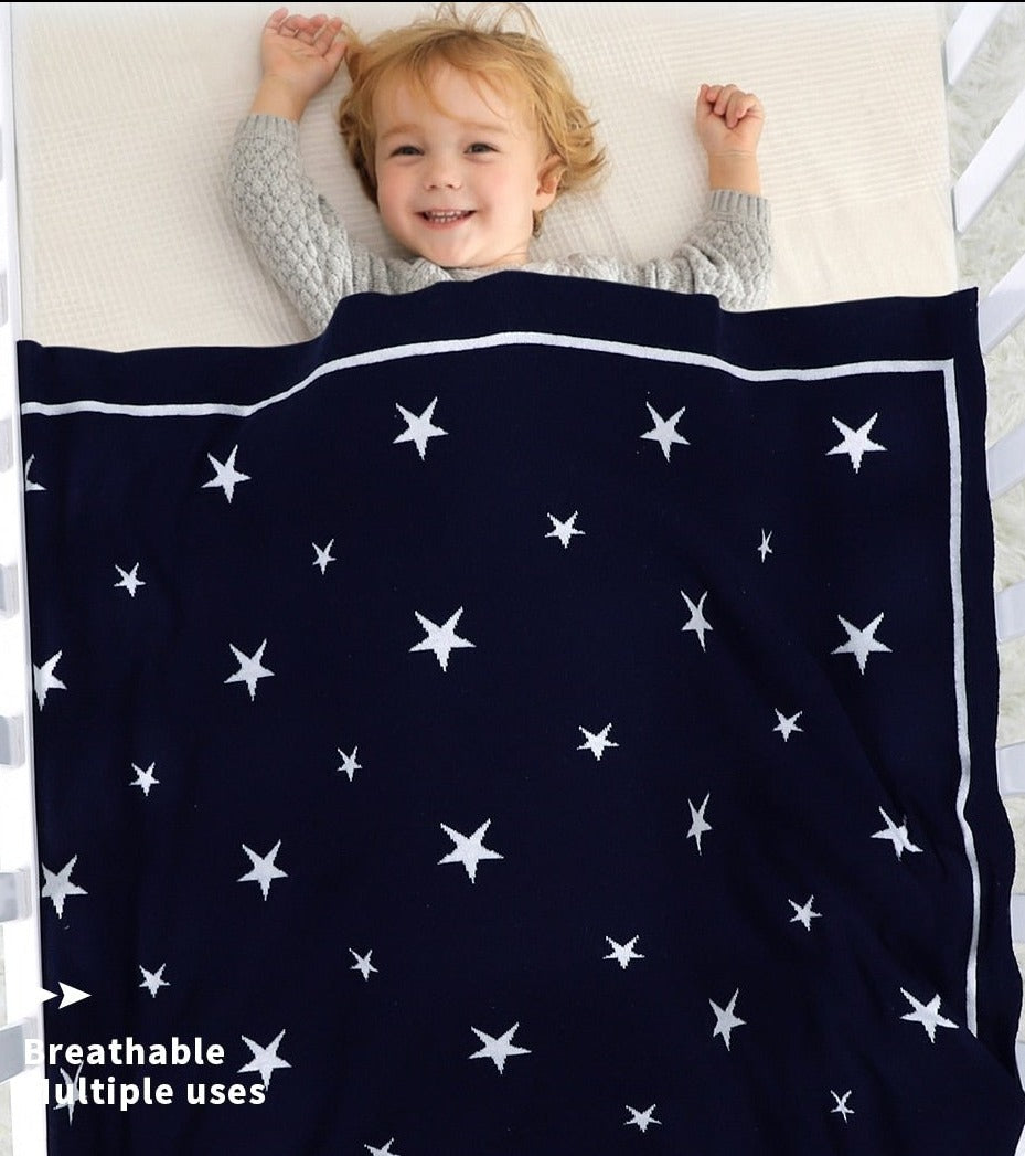 White Stars Cotton Knitted Baby Children Nursery Blanket - Just Kidding Store