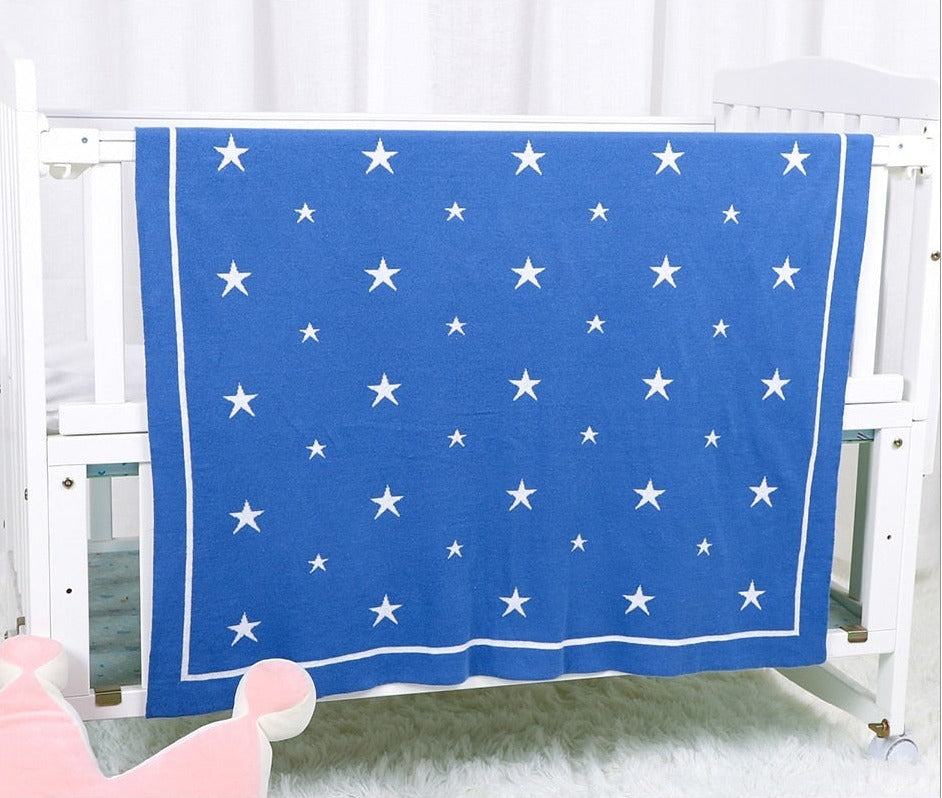 White Stars Cotton Knitted Baby Children Nursery Blanket - Just Kidding Store