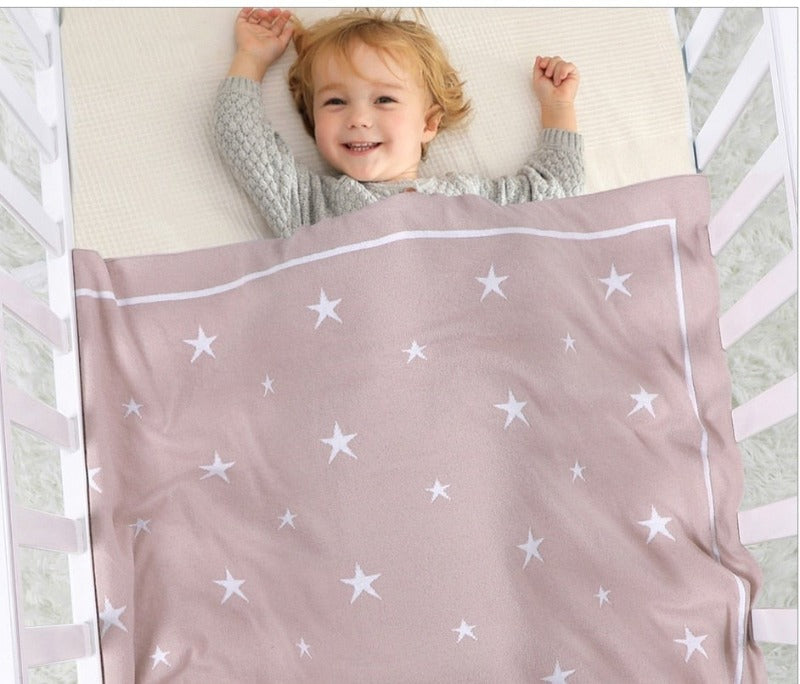 White Stars Cotton Knitted Baby Children Nursery Blanket - Just Kidding Store