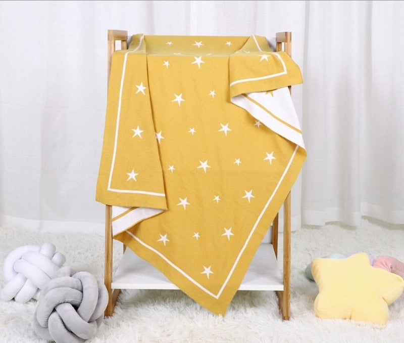 White Stars Cotton Knitted Baby Children Nursery Blanket - Just Kidding Store