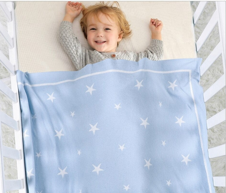 White Stars Cotton Knitted Baby Children Nursery Blanket - Just Kidding Store