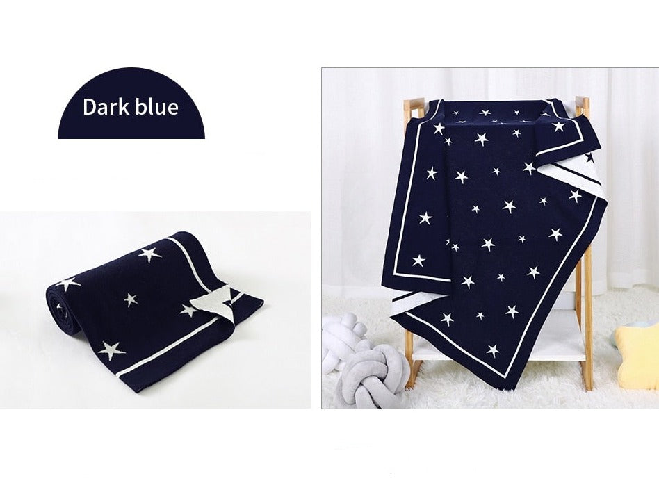 White Stars Cotton Knitted Baby Children Nursery Blanket - Just Kidding Store