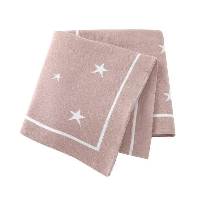 White Stars Cotton Knitted Baby Children Nursery Blanket - Just Kidding Store